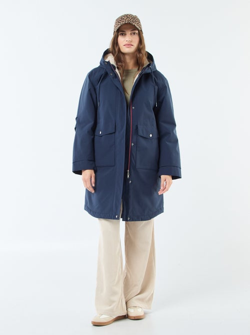 Lange parka met capuchon en voering met schapenvachteffect - Kiabi