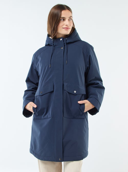 Lange parka met capuchon en voering met schapenvachteffect - Kiabi