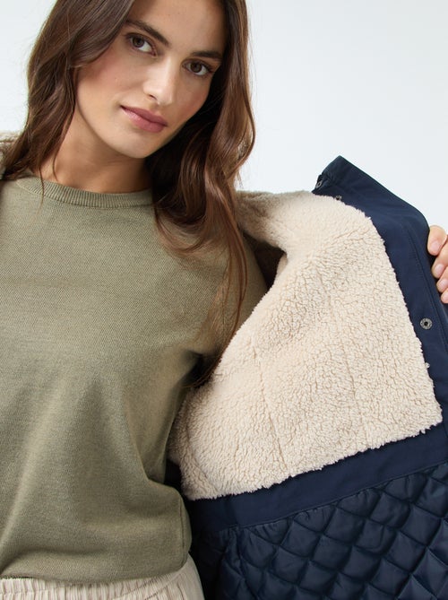 Lange parka met capuchon en voering met schapenvachteffect - Kiabi