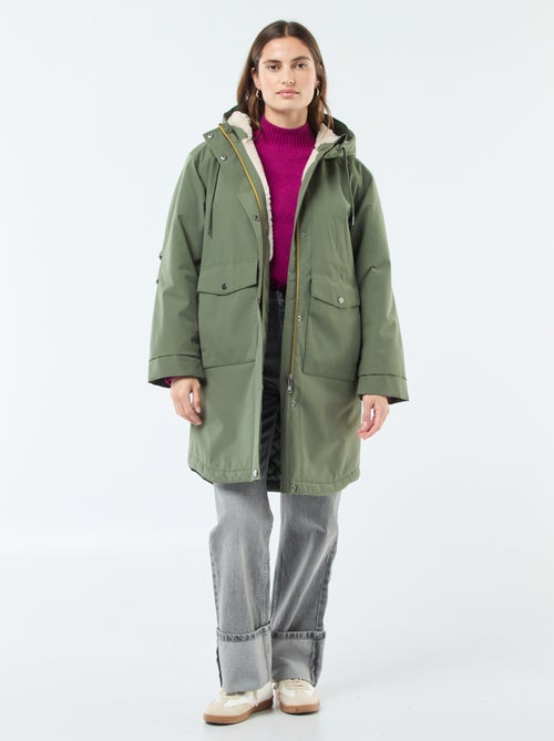 Lange parka met capuchon en voering met schapenvachteffect - Kiabi