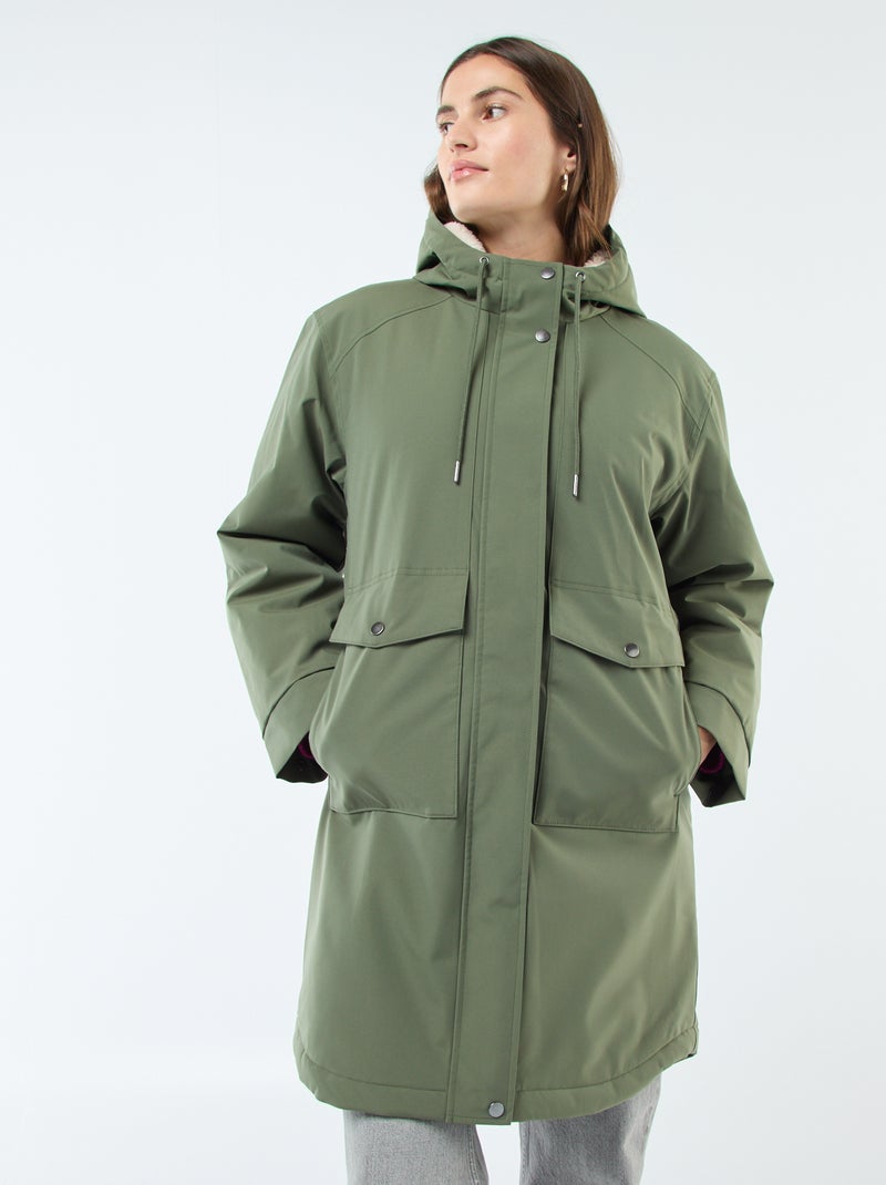 Lange parka met capuchon en voering met schapenvachteffect Groen - Kiabi