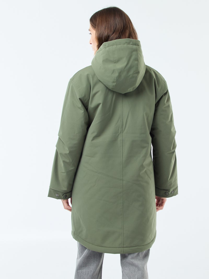 Lange parka met capuchon en voering met schapenvachteffect Groen - Kiabi