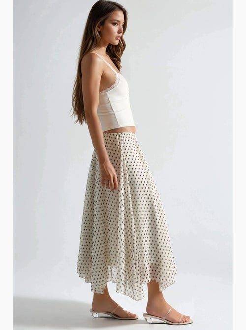 Lange polkadotrok met hoge taille busem - Kiabi