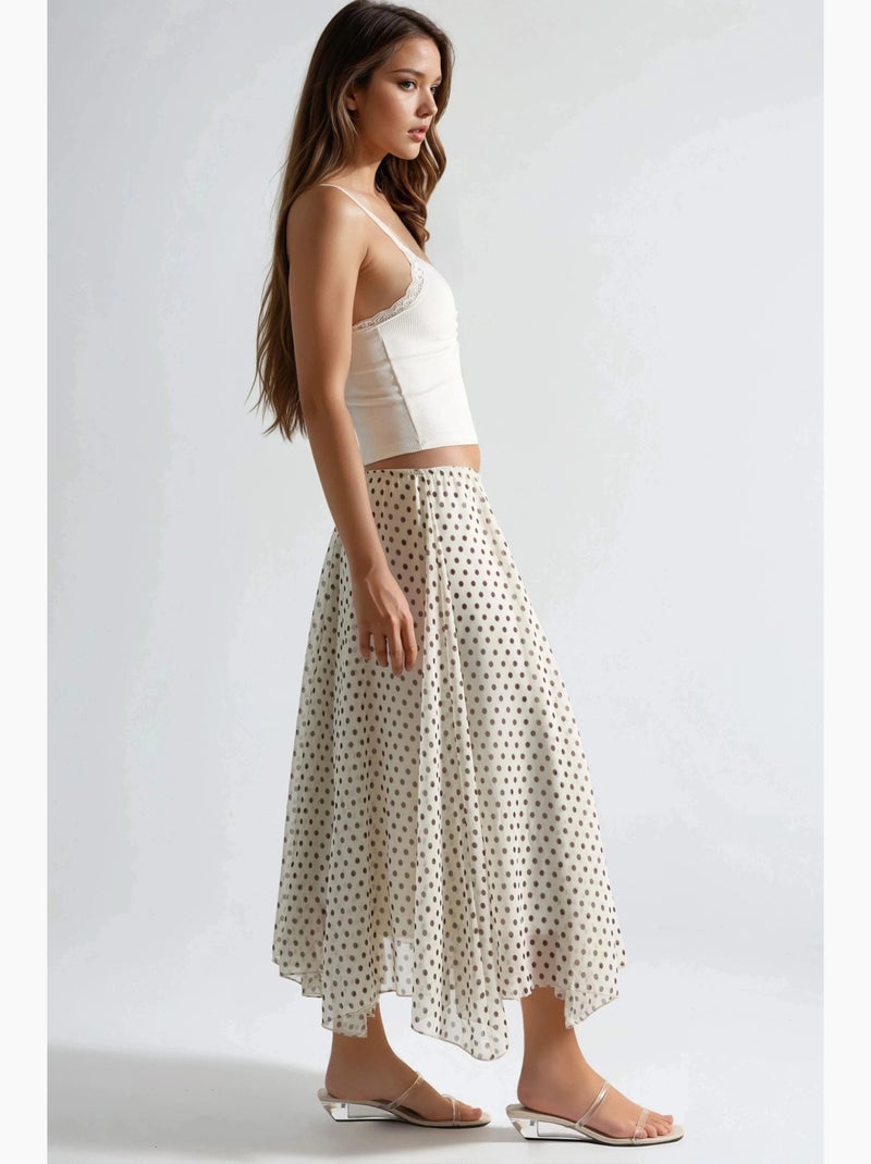 Lange polkadotrok met hoge taille busem Crème - Kiabi