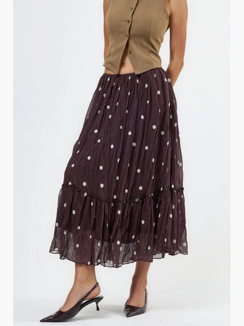 Lange polkadotrok met hoge taille en volants busem - Kiabi