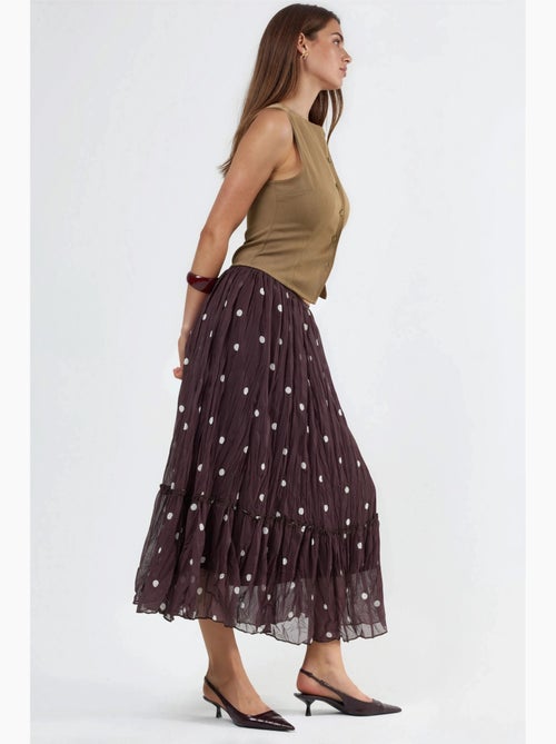 Lange polkadotrok met hoge taille en volants busem - Kiabi