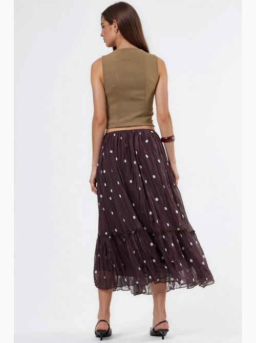 Lange polkadotrok met hoge taille en volants busem - Kiabi