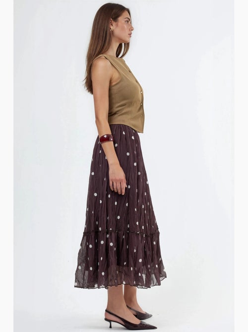 Lange polkadotrok met hoge taille en volants busem - Kiabi