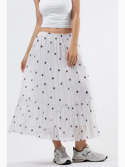 Lange polkadotrok met hoge taille en volants busem - Kiabi