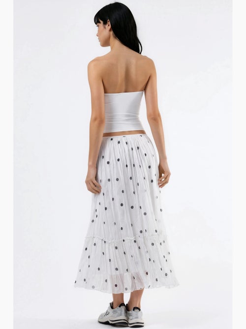 Lange polkadotrok met hoge taille en volants busem - Kiabi