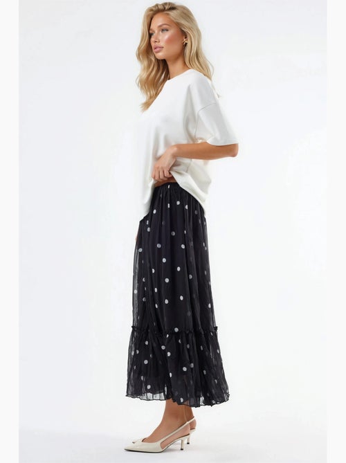 Lange polkadotrok met hoge taille en volants busem - Kiabi