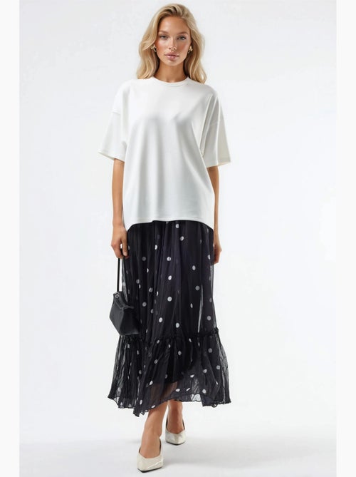 Lange polkadotrok met hoge taille en volants busem - Kiabi