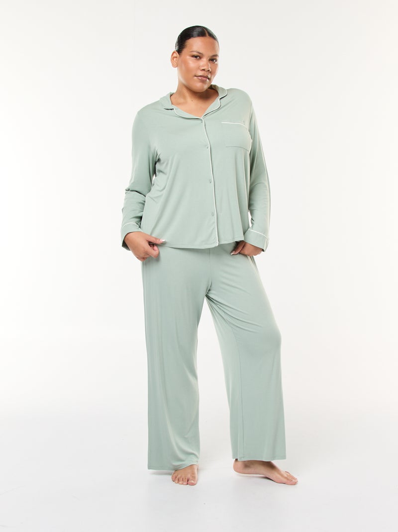 Lange pyjama - Blouse + broek - 2-delig Groen - Kiabi