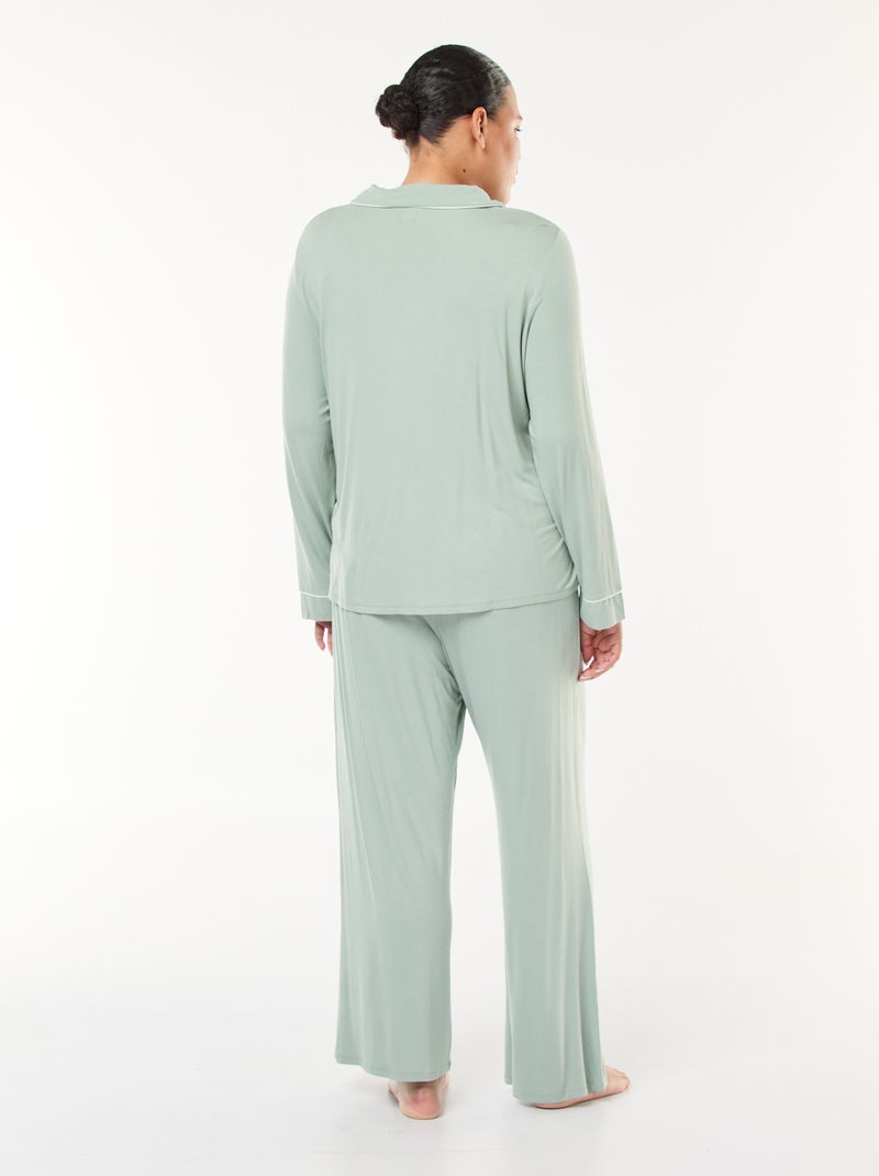 Lange pyjama - Blouse + broek - 2-delig Groen - Kiabi