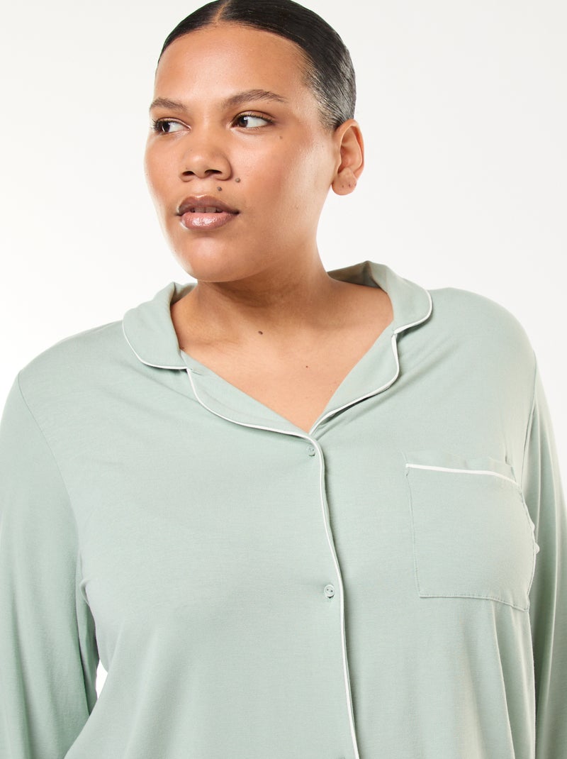 Lange pyjama - Blouse + broek - 2-delig Groen - Kiabi