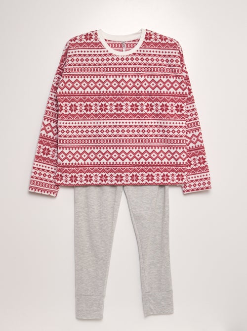 Lange pyjama - Fleece T-shirt + broek van jerseystof - 2 stuks - Kiabi