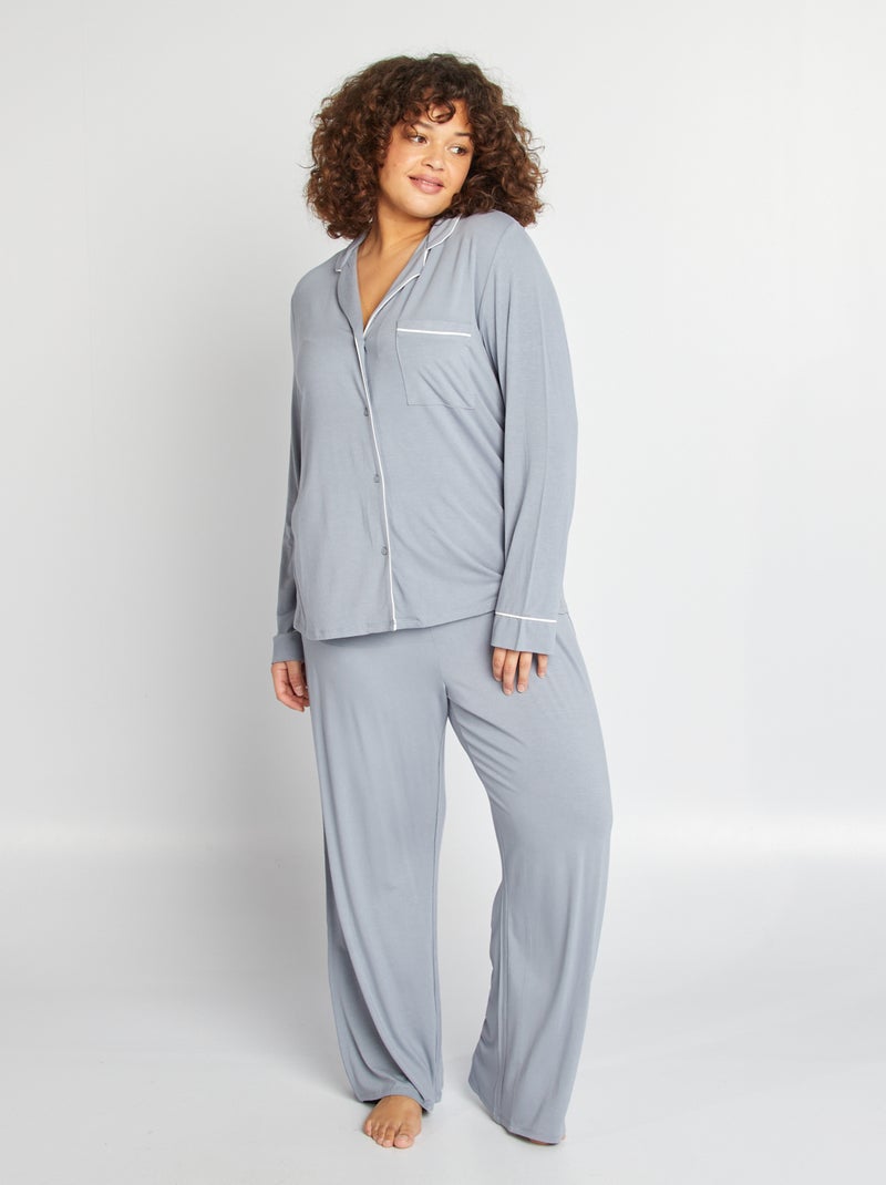 Lange pyjama - Hemd + broek - 2-delig BLAUW - Kiabi