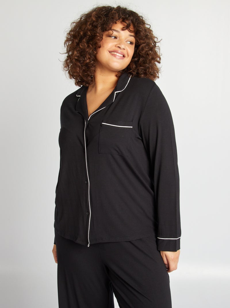 Lange pyjama - Hemd + broek - 2-delig zwart - Kiabi