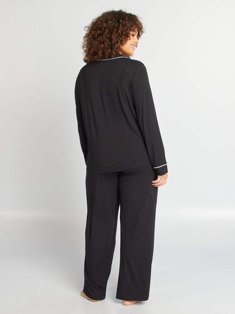 Lange pyjama - Hemd + broek - 2-delig zwart - Kiabi