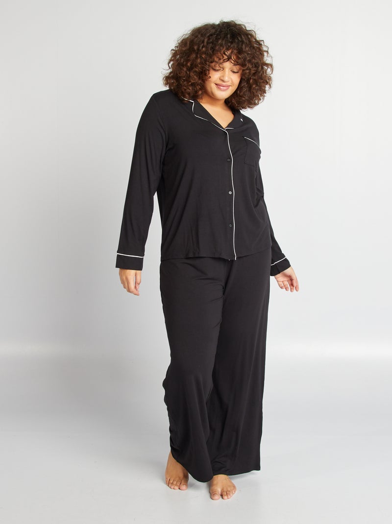 Lange pyjama - Hemd + broek - 2-delig zwart - Kiabi