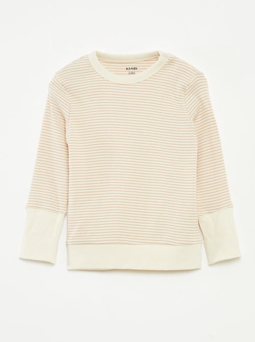 Lange pyjama - T-shirt + broek met strepenmotief - 2-delig - Kiabi