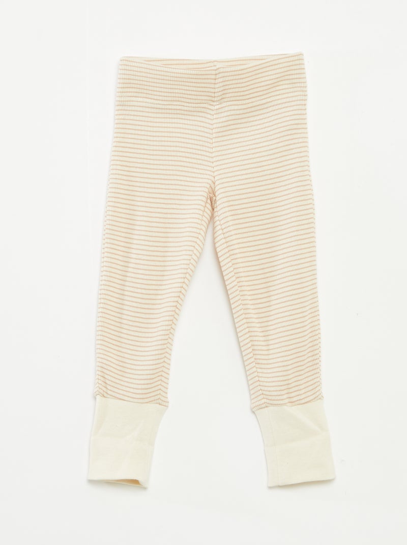 Lange pyjama - T-shirt + broek met strepenmotief - 2-delig Biege - Kiabi