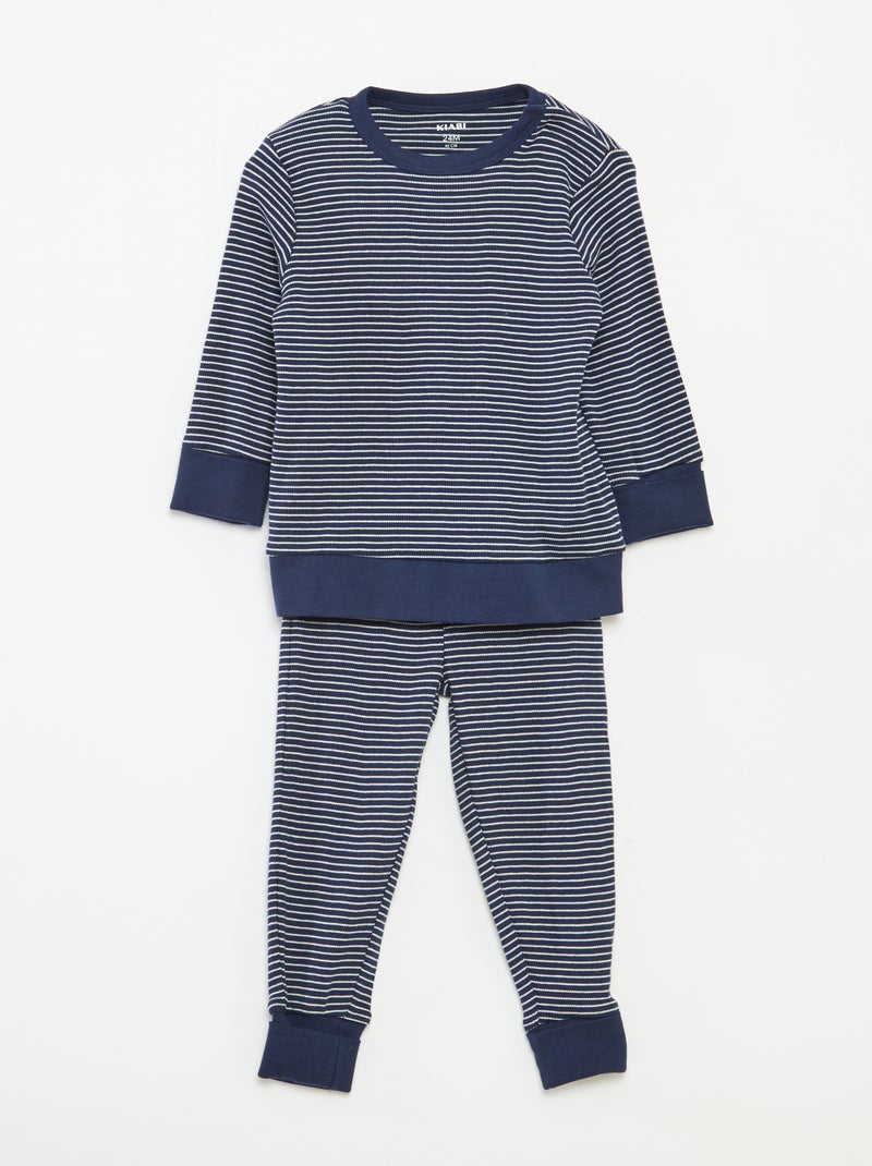 Lange pyjama - T-shirt + broek met strepenmotief - 2-delig Blauw - Kiabi