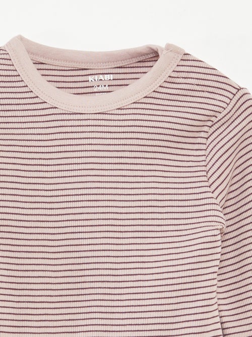 Lange pyjama - T-shirt + broek met strepenmotief - 2-delig - Kiabi