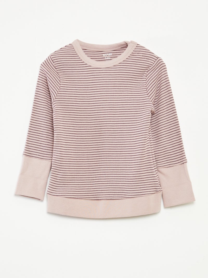 Lange pyjama - T-shirt + broek met strepenmotief - 2-delig Paars - Kiabi