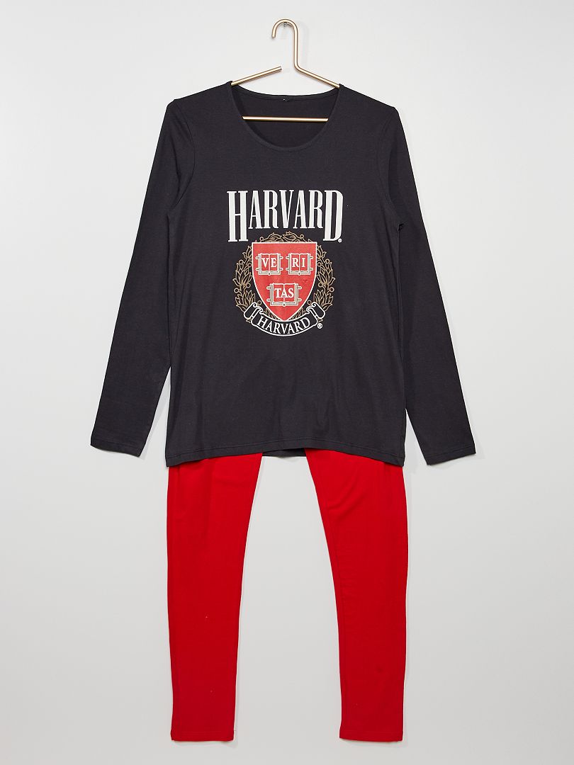 Lange pyjama 'Harvard' zwart / rood - Kiabi