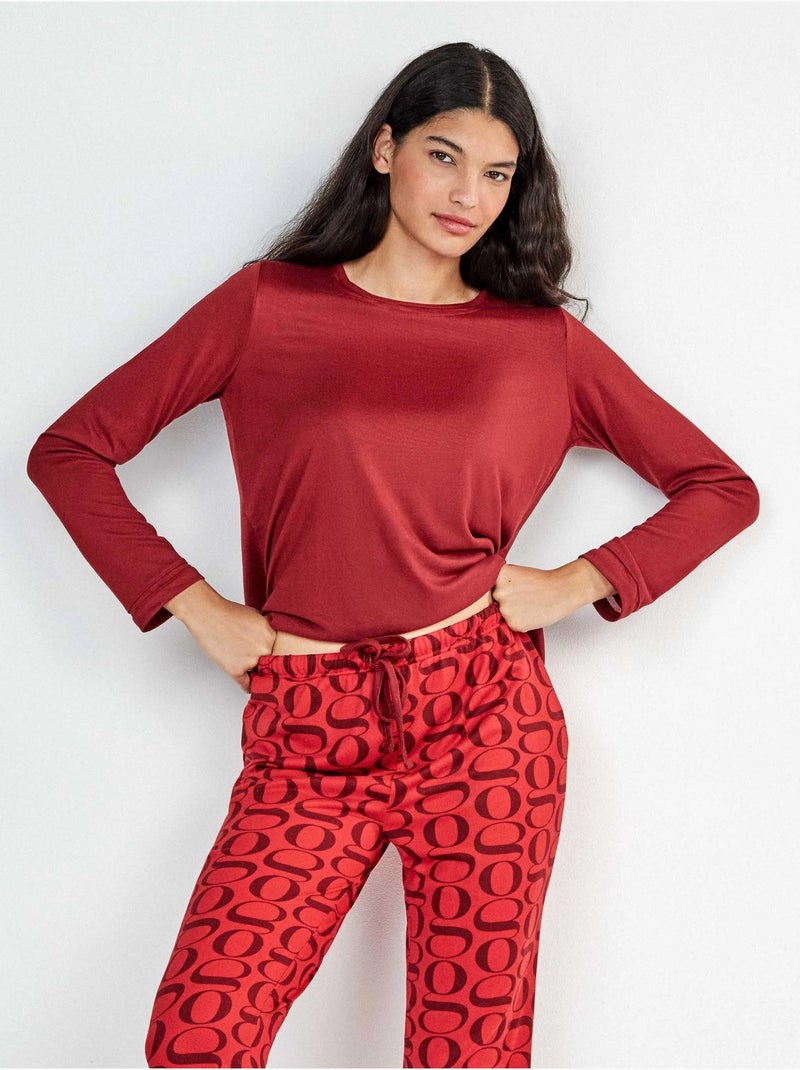 Lange pyjama met bedrukte monogram broek Rood - Kiabi