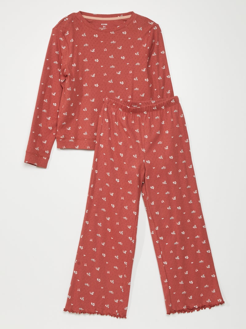 Lange pyjama met fijn ajourmotiefje - 2-delig ROOD - Kiabi