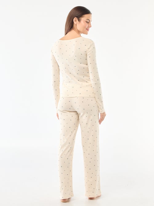 Lange pyjama met fijn ajourmotiefje - 2-delig - Kiabi