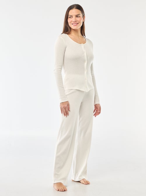 Lange pyjama met fijn ajourmotiefje - 2-delig - Kiabi