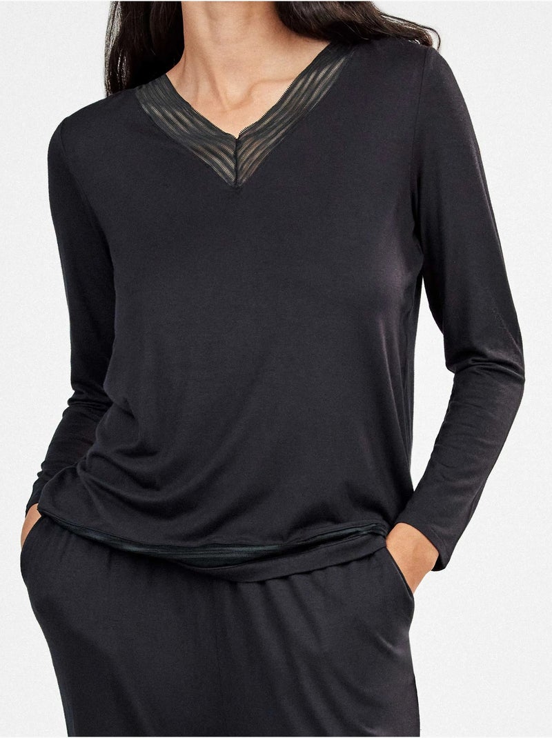 Lange pyjama met galon detail Zwart - Kiabi