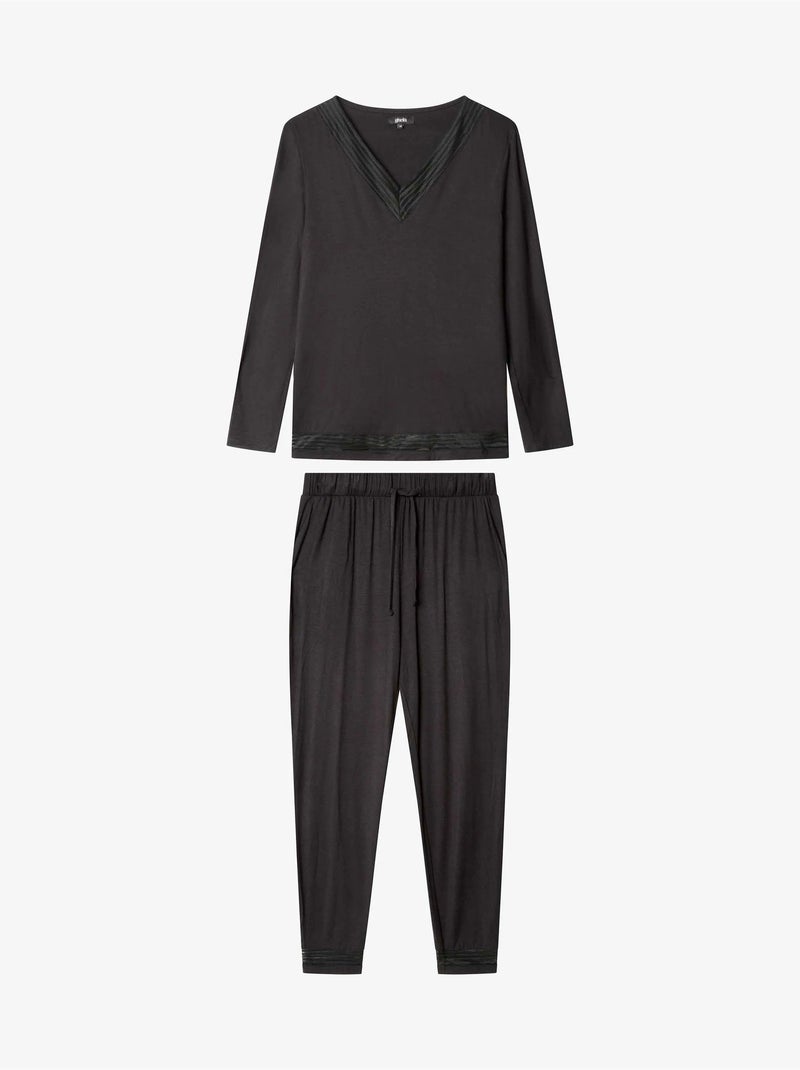Lange pyjama met galon detail Zwart - Kiabi