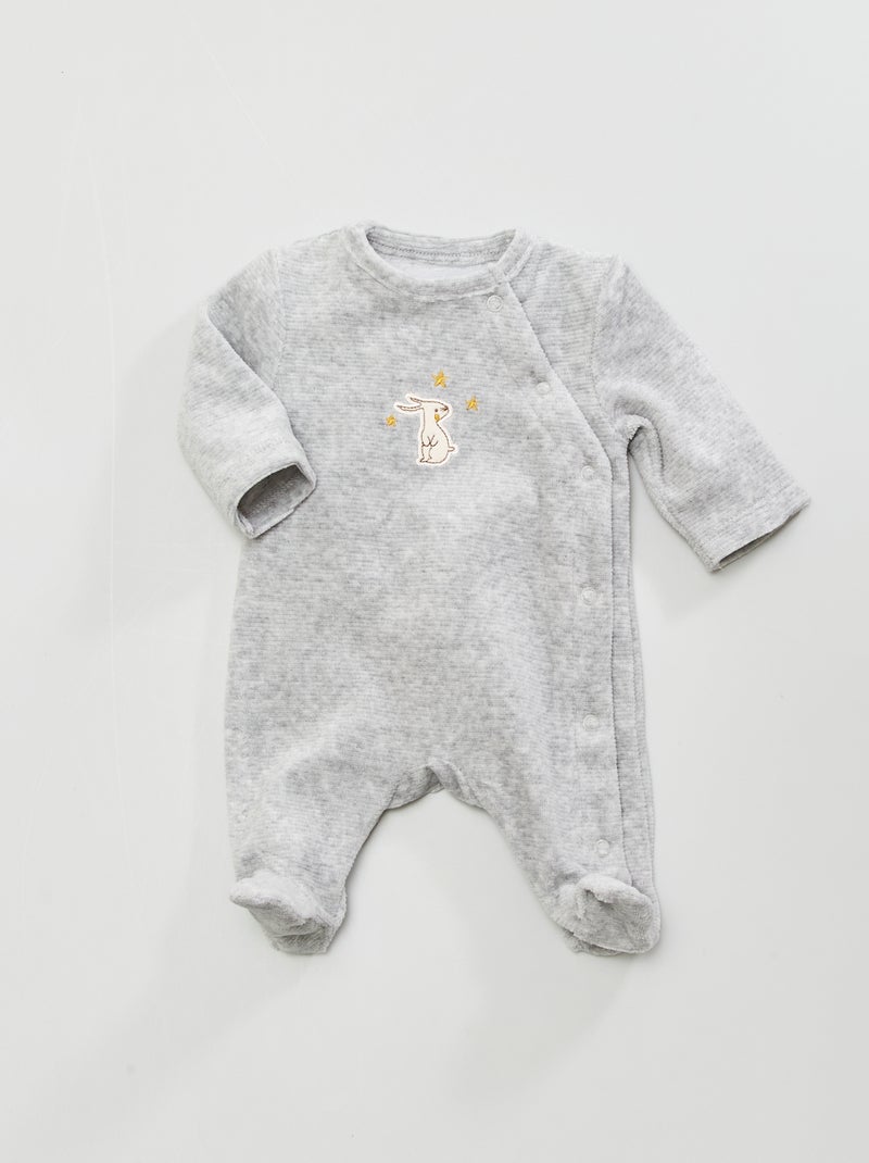 Lange pyjama met geborduurd konijntje GRIJS - Kiabi