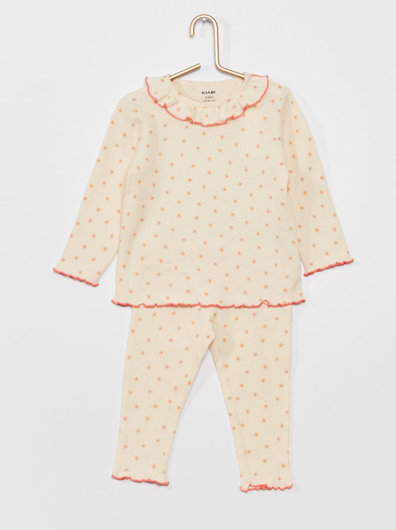 Lange pyjama met honingraatstructuur WIT - Kiabi