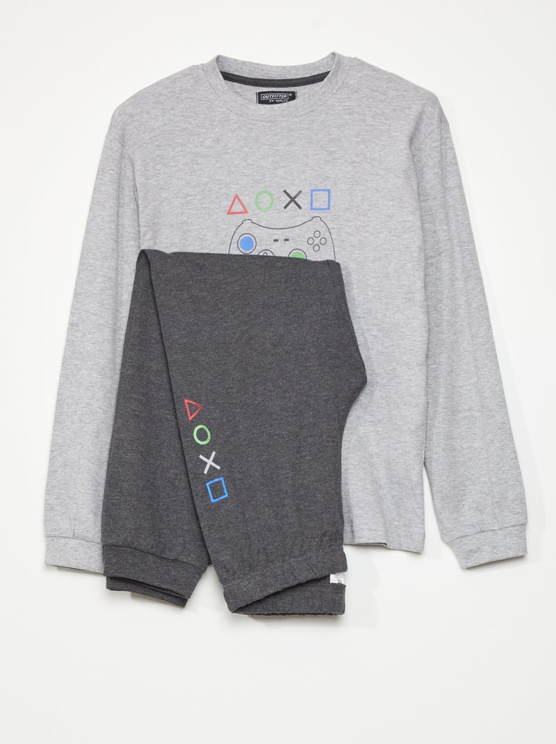 Lange pyjama met met gamerprint - 2-delig GRIJS - Kiabi