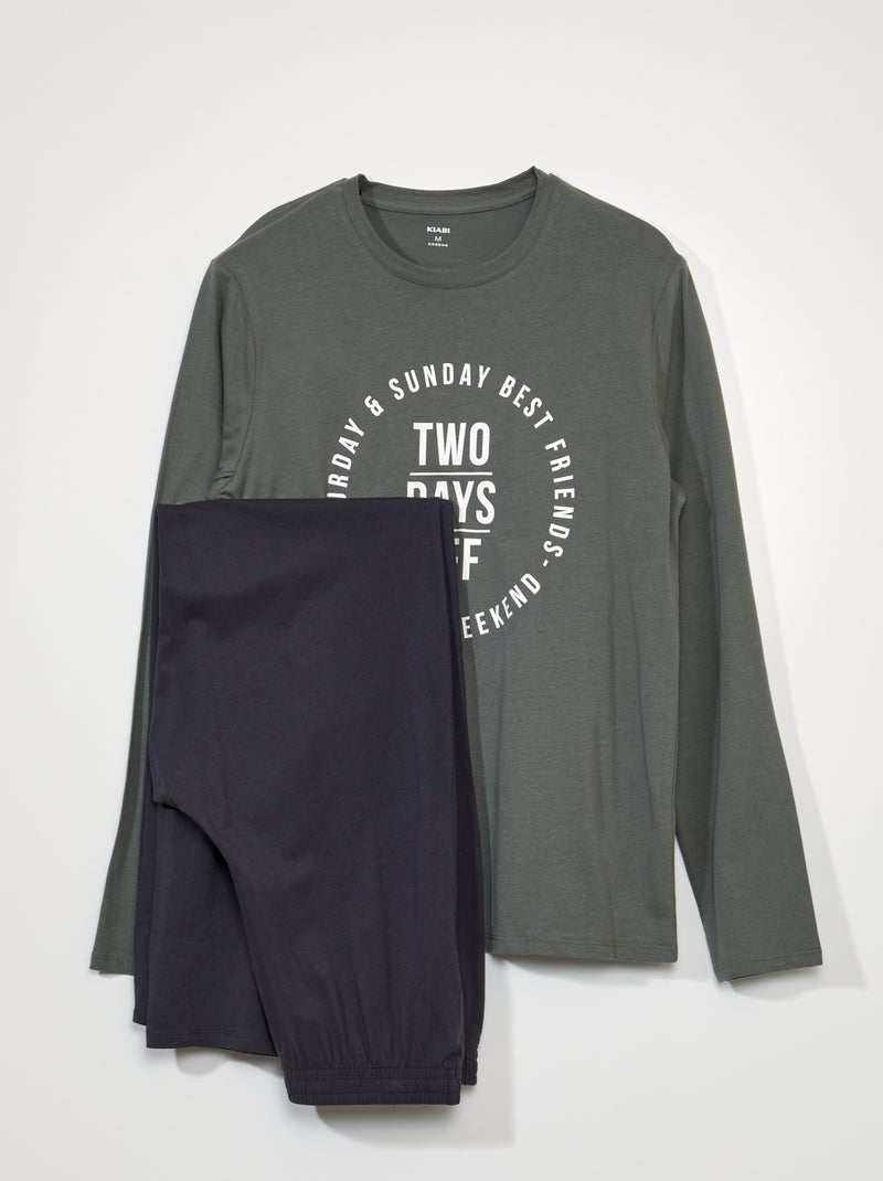 Lange pyjama met opschrift 'weekend' - 2-delig GROEN - Kiabi