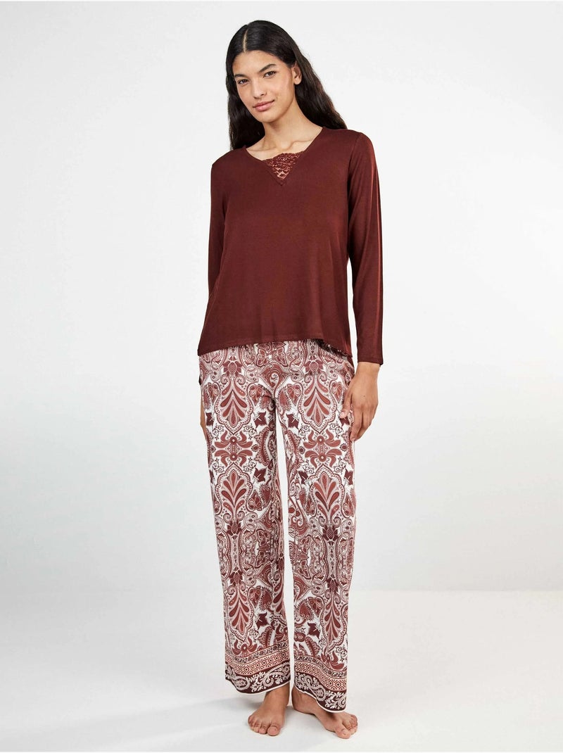 Lange pyjama met paisley print Bruin - Kiabi