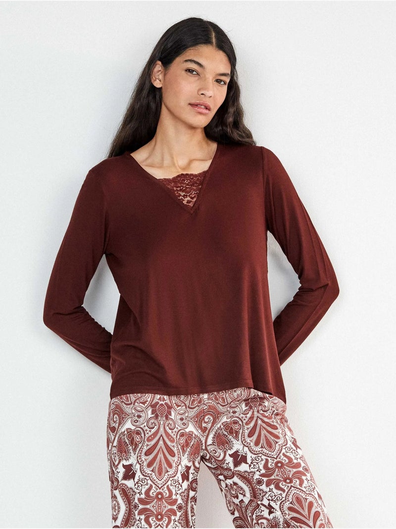 Lange pyjama met paisley print Bruin - Kiabi