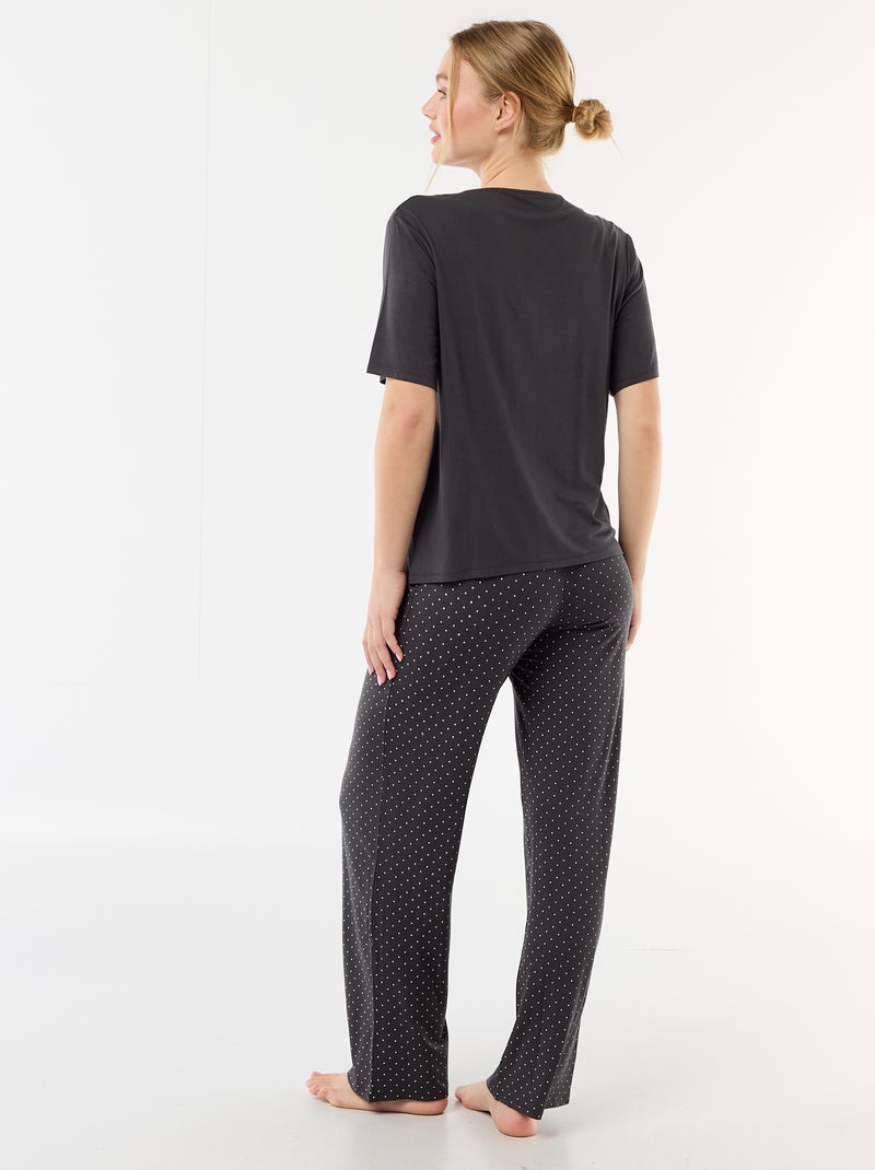 Lange pyjama met stippenprint - 2-delig Zwart - Kiabi