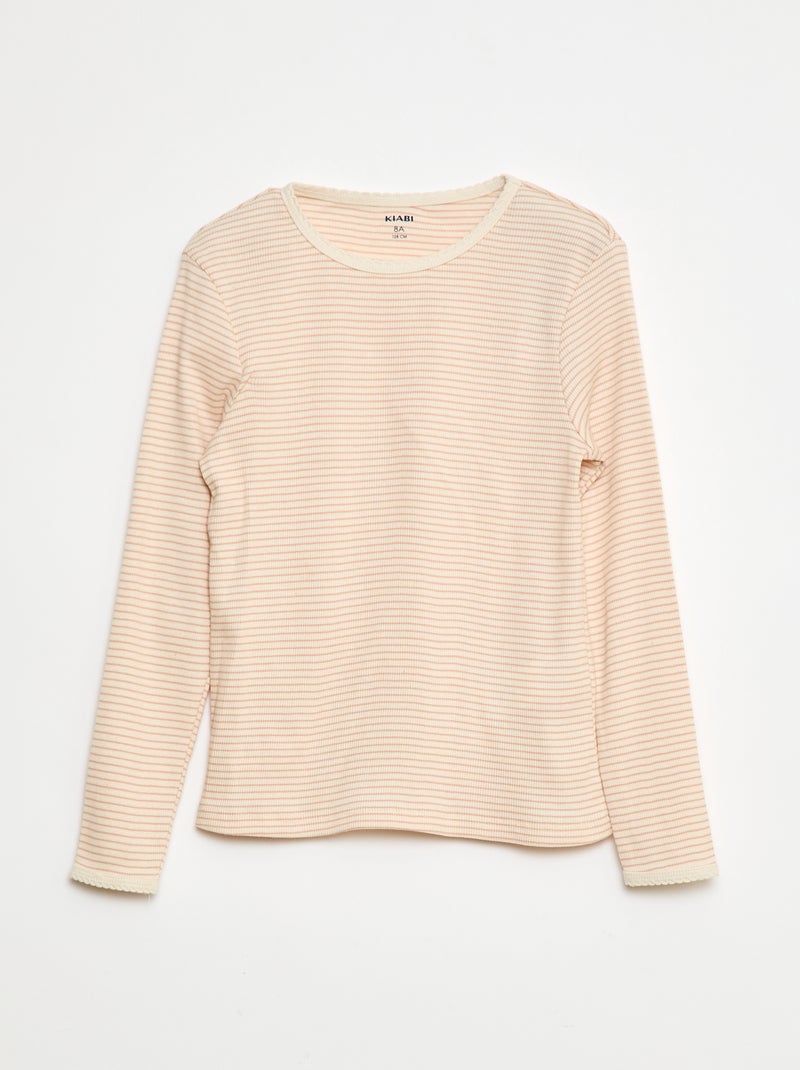 Lange pyjama met streepjesprint - 2-delig Biege - Kiabi