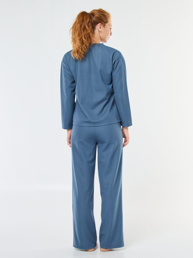 Lange pyjama met wafeltextuur - 2-delig Blauw - Kiabi