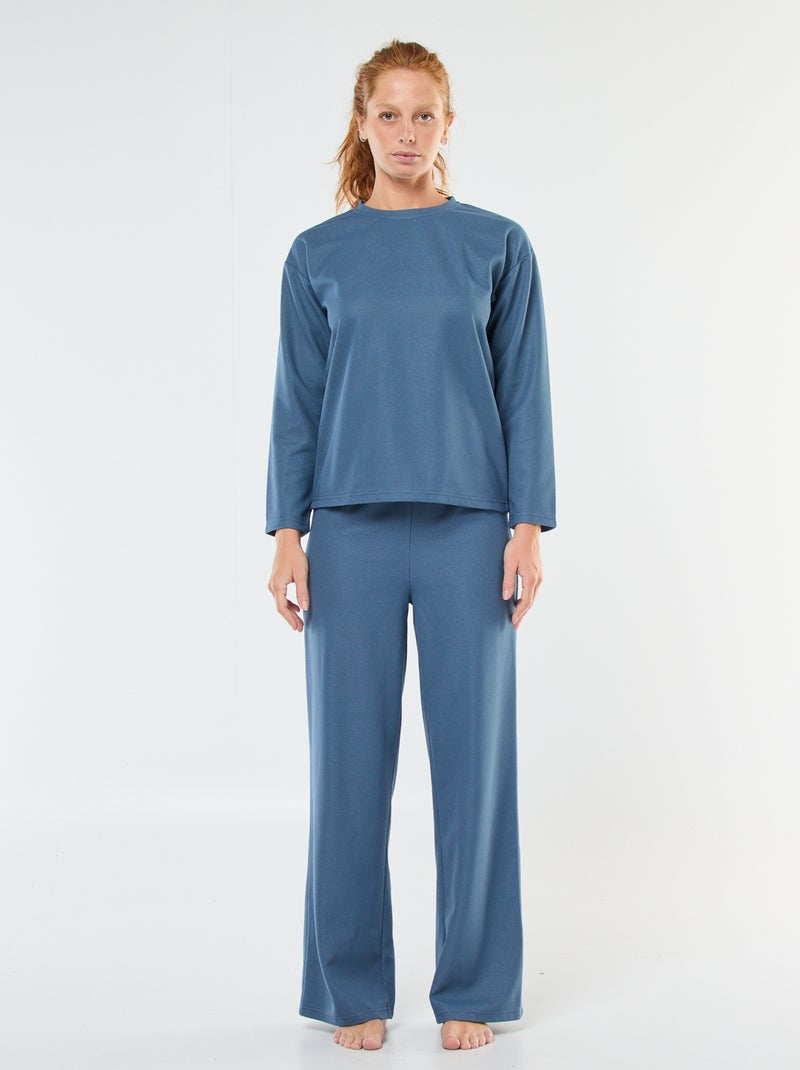 Lange pyjama met wafeltextuur - 2-delig Blauw - Kiabi