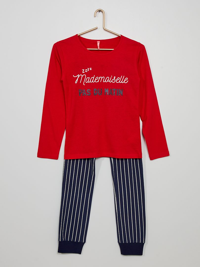 Lange pyjama rood / marine - Kiabi
