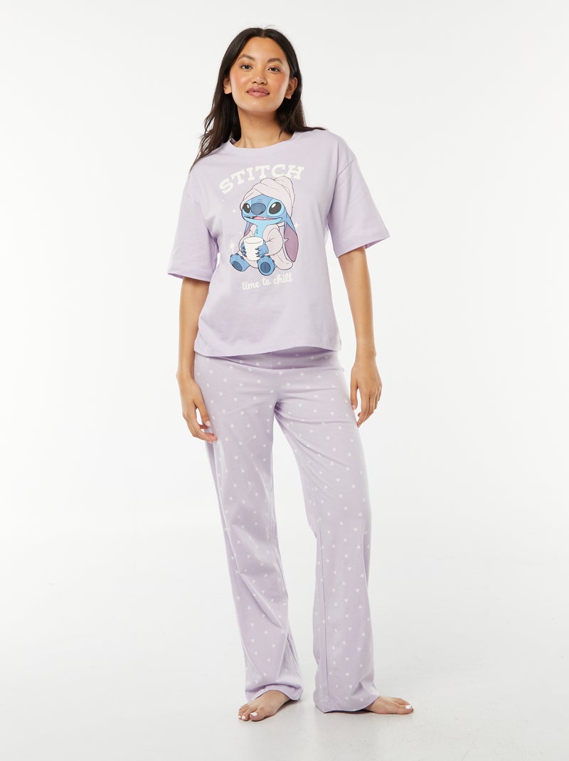 Lange pyjama 'Stitch' - 2-delig Paars - Kiabi