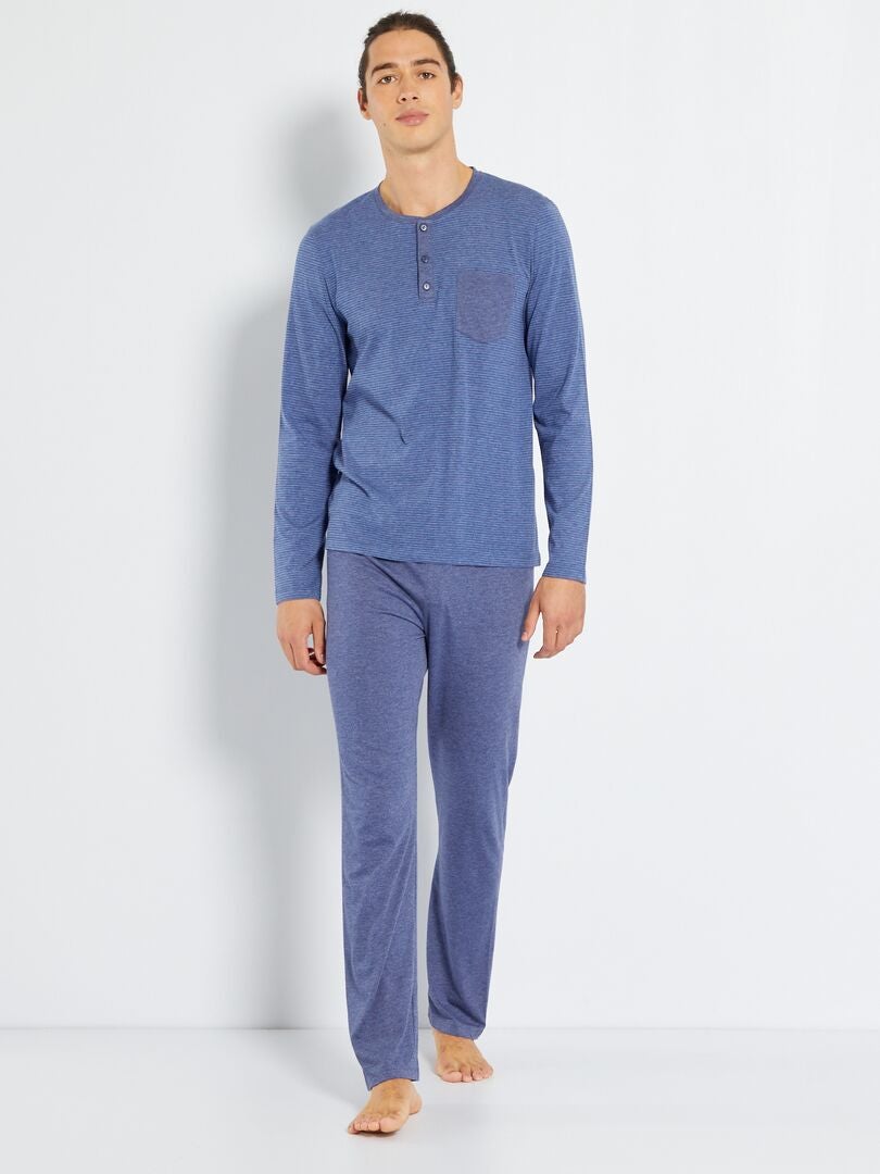 Lange pyjama van jersey - 2-delig BLAUW - Kiabi