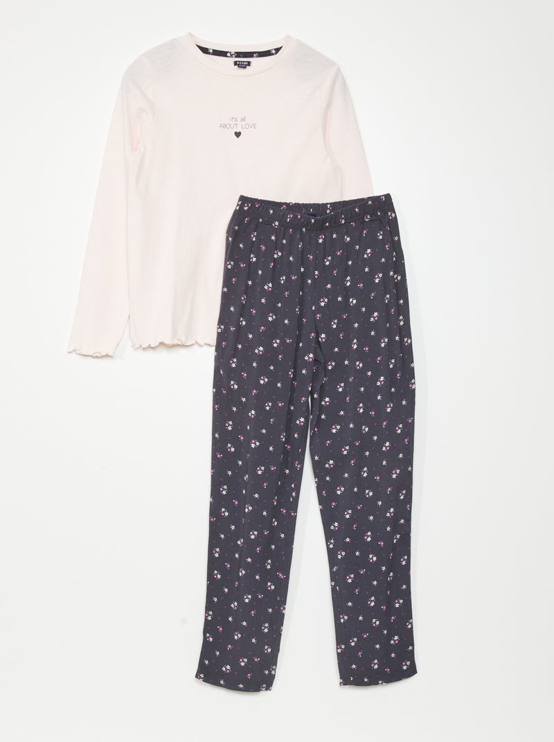 Lange pyjama van jersey - 2-delig ZWART - Kiabi